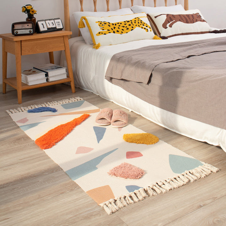 Woven runner rug with abstract relief applications and fringes Kalsten