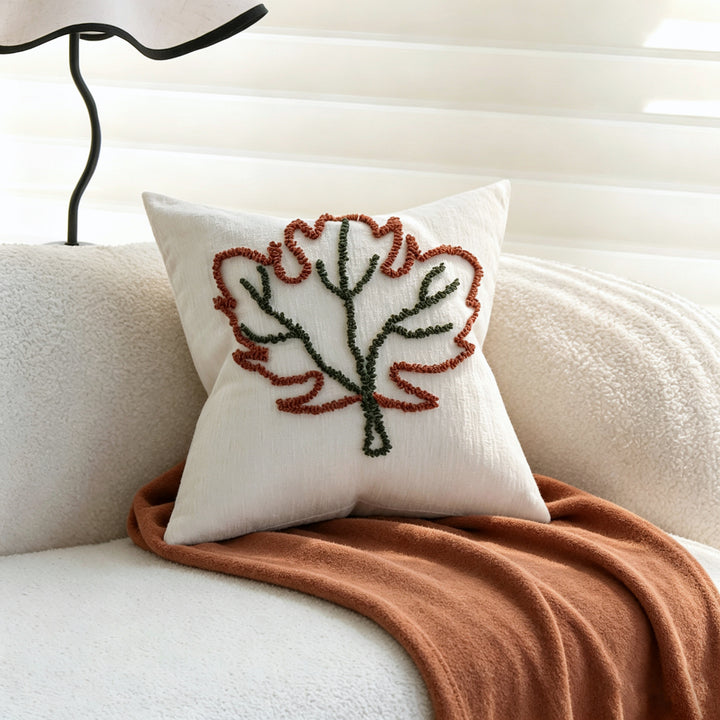 Decorative cushion cover with hand-tufted leaf design and fine cotton-linen blend Kalsten