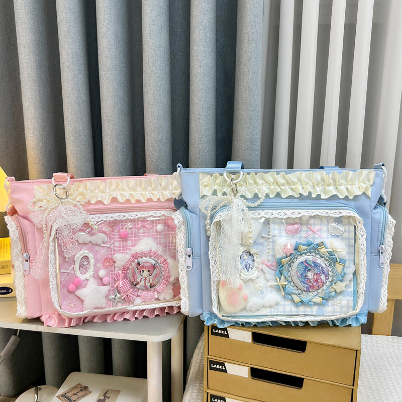 Shoulder bag with transparent front and playful applications Kalsten