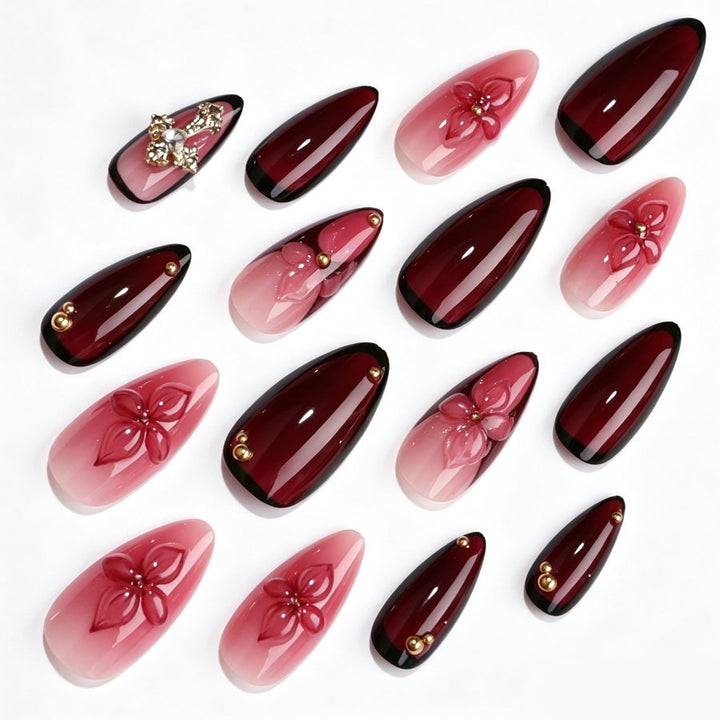 Artificial nail set with floral patterns and elegant accents Kalsten
