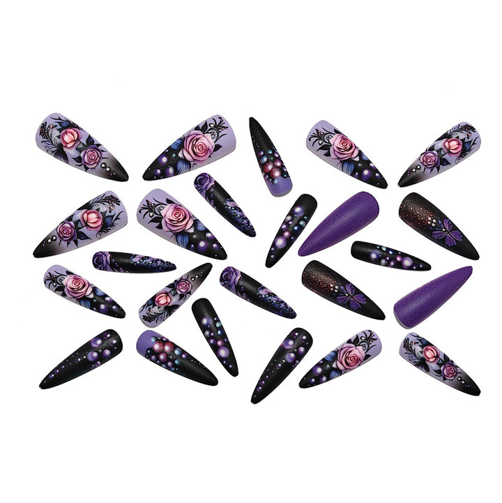 Elegant Artificial Nails with Raised Flower and Pearl Design Kalsten