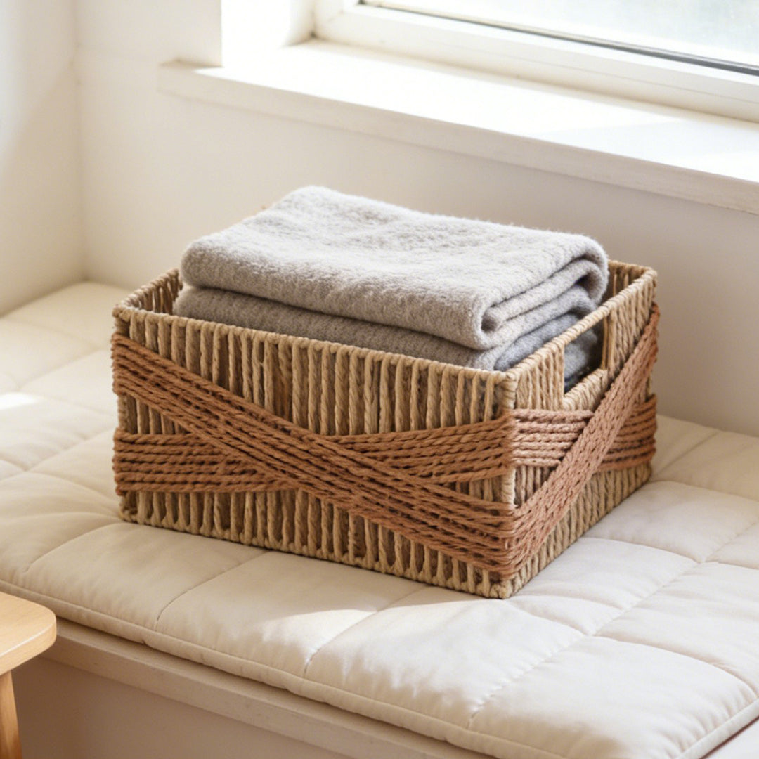 Handcrafted storage basket with decorative weave Kalsten