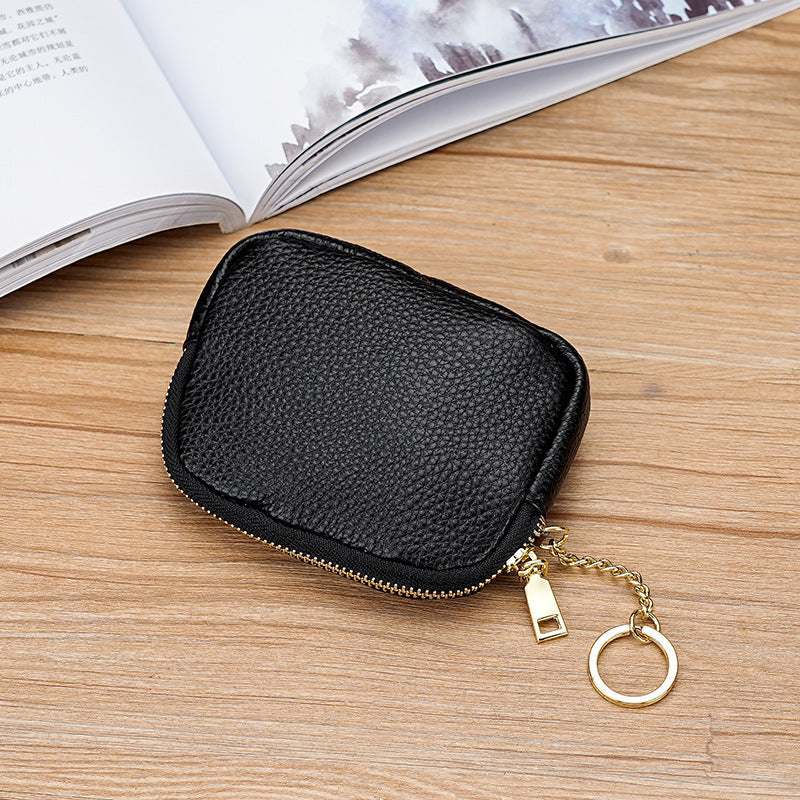 Compact Leather Zippered Keychain Pouch