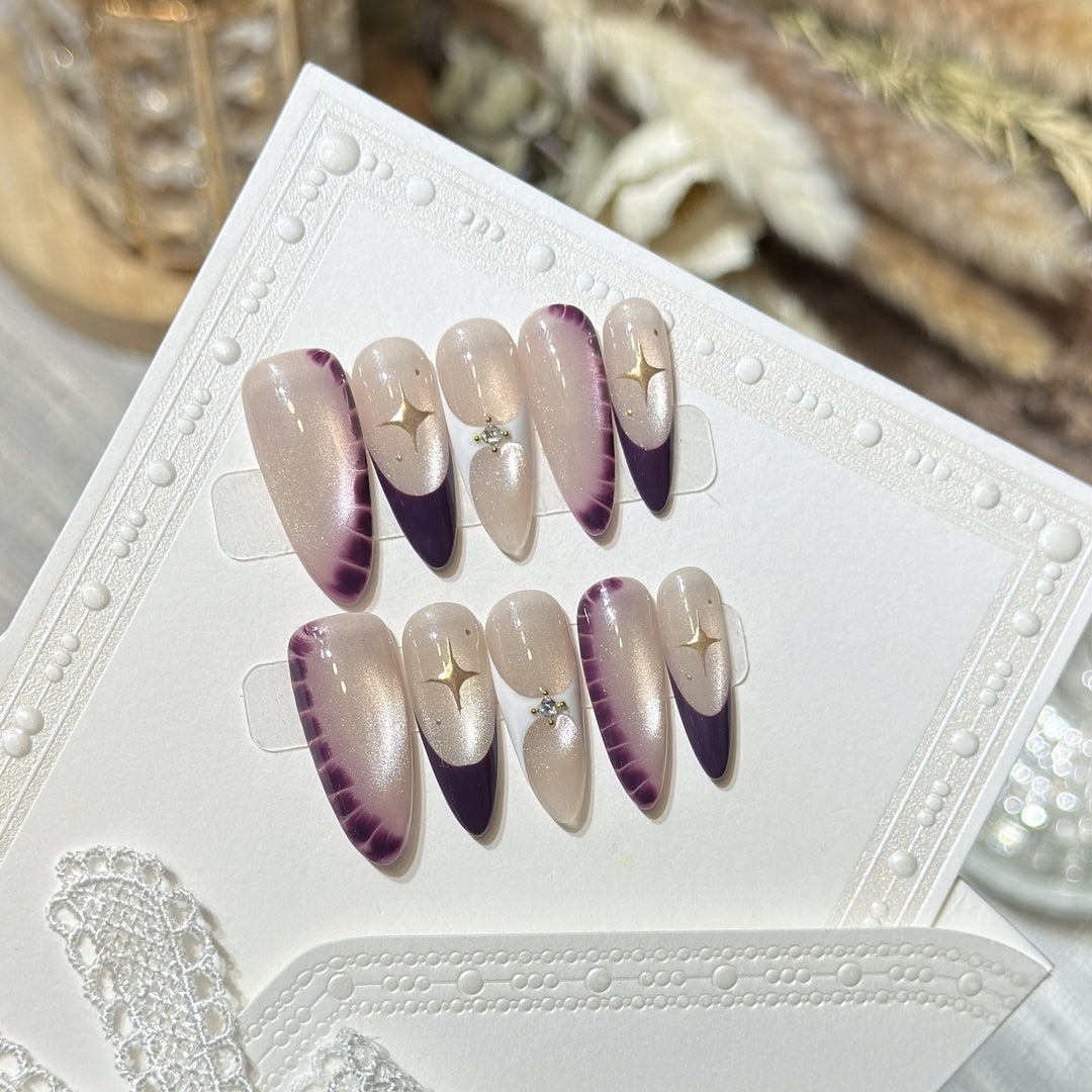 Elegant Press-On Nail Art Set with Crystal Details Kalsten