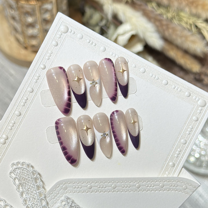 Elegant Press-On Nail Art Set with Crystal Details Kalsten