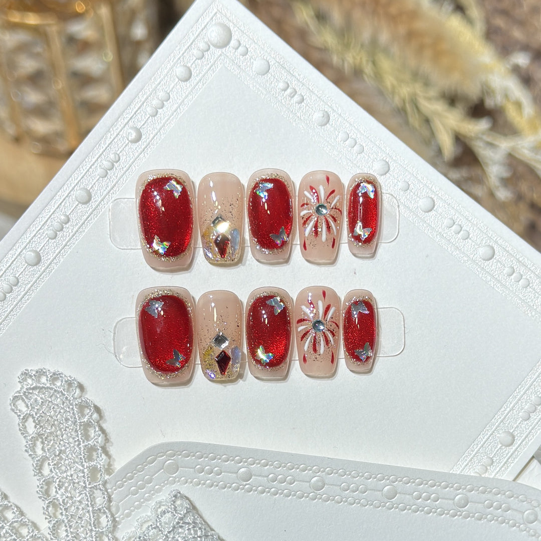 Artistic Press-On Nail Set with Glitter and Star Accents Kalsten