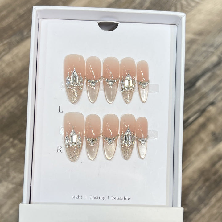 Decorative Handmade Press-On Nails with Elegant Rhinestones Kalsten