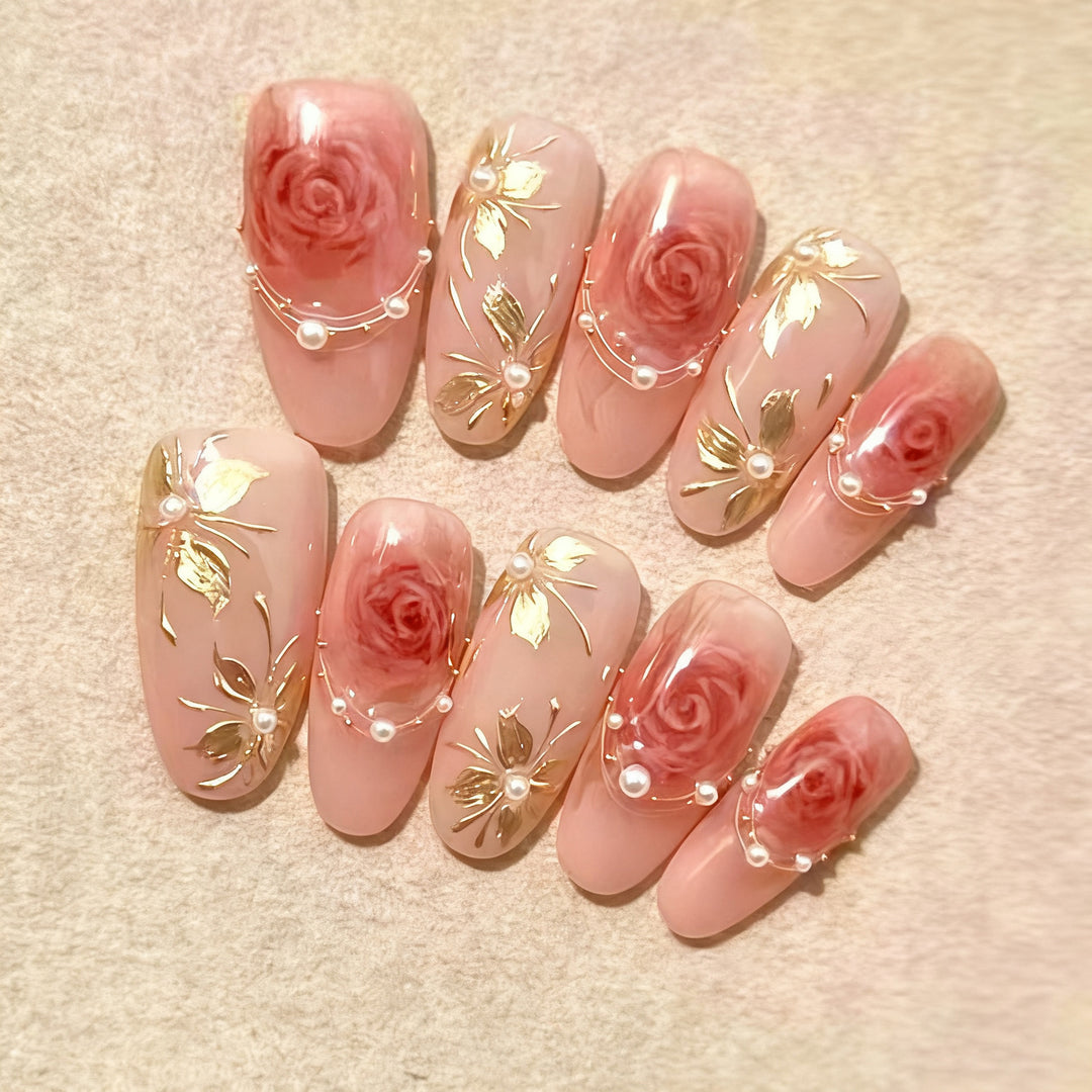 Artful Nail Tips with Rose Design Kalsten
