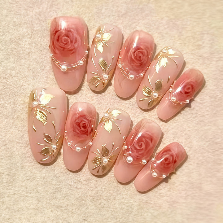 Artful Nail Tips with Rose Design Kalsten