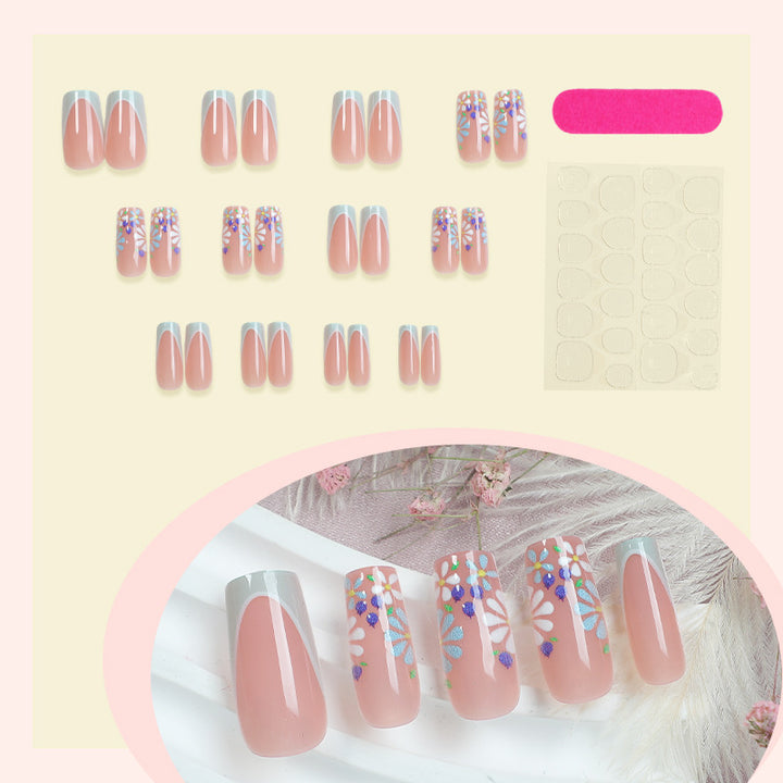 Decorative Press-On Nail Set with Floral and Glossy Accents kalsten