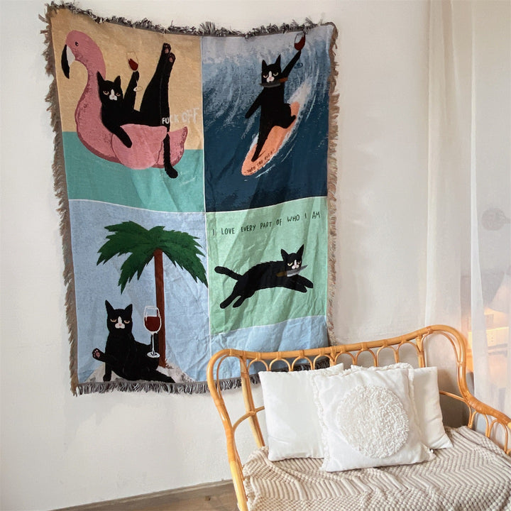 Artistic Cat-Themed Throw Blanket