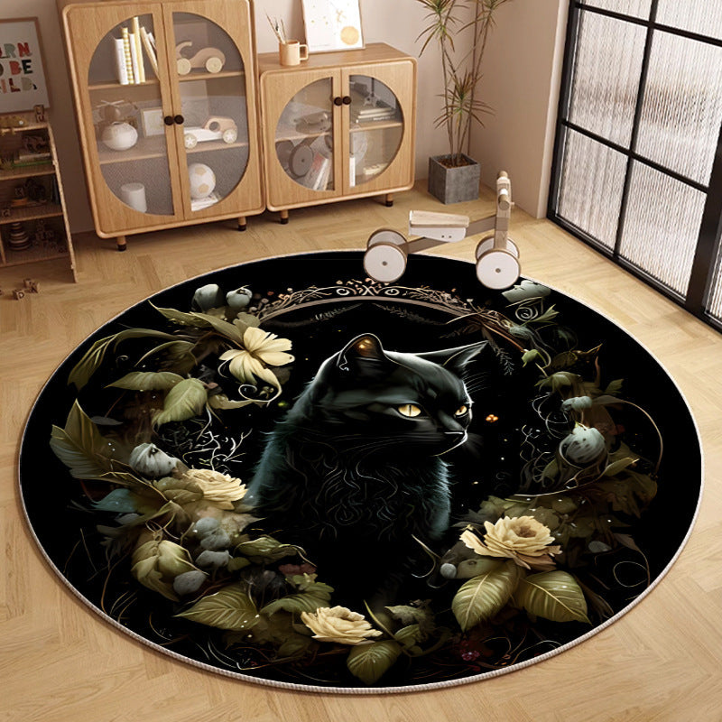 Round Cat-Themed Area Rug