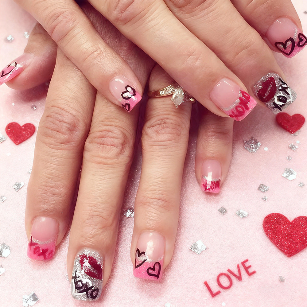 Romantic Heart-Themed Press-On Nail Art Kalsten