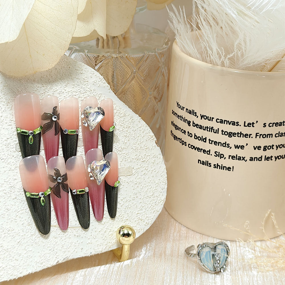 Artificial nails with elegant tip design and glitter accents Kalsten