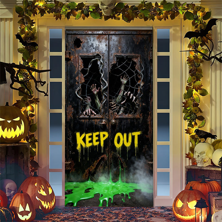 Halloween door poster with large-format Grim Reaper illustration and reusable PVC tarp fabric