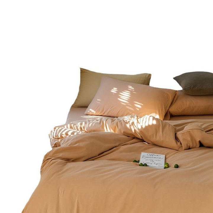 Minimalistic duvet cover set made of skin-friendly cotton blend with soft fiber filling