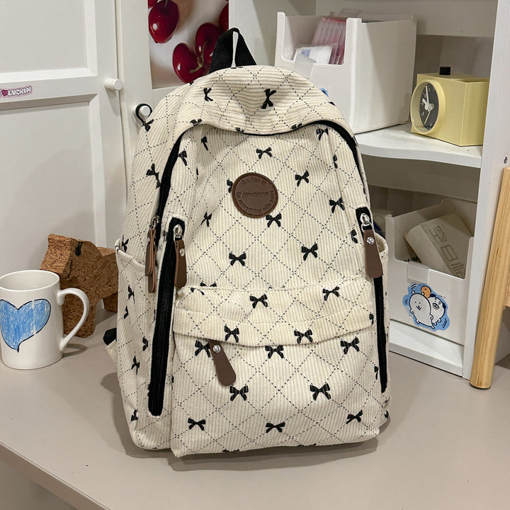 Bow-Embellished Corduroy Backpack Kalsten