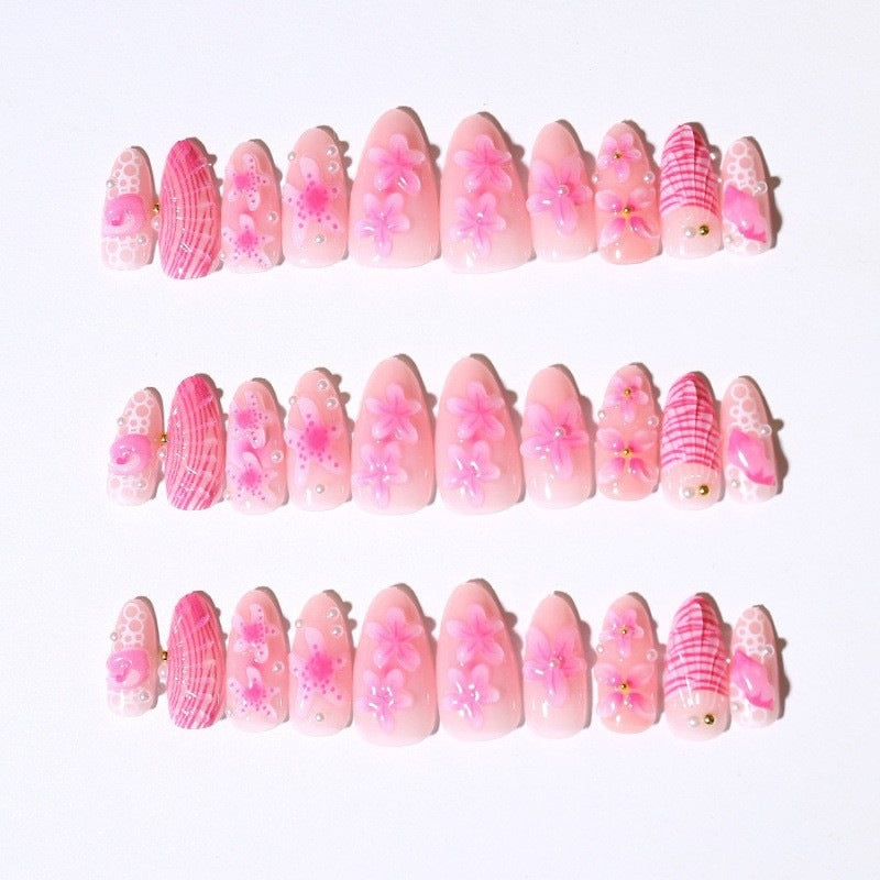 Artificial nail set with intricate 3D flowers and elegant accents Kalsten