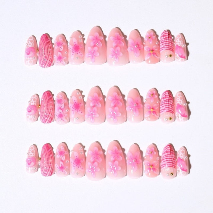 Artificial nail set with intricate 3D flowers and elegant accents Kalsten