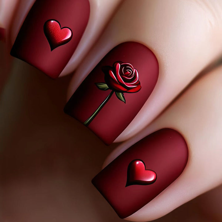 Romantic Floral and Heart Nail Art Kalsten