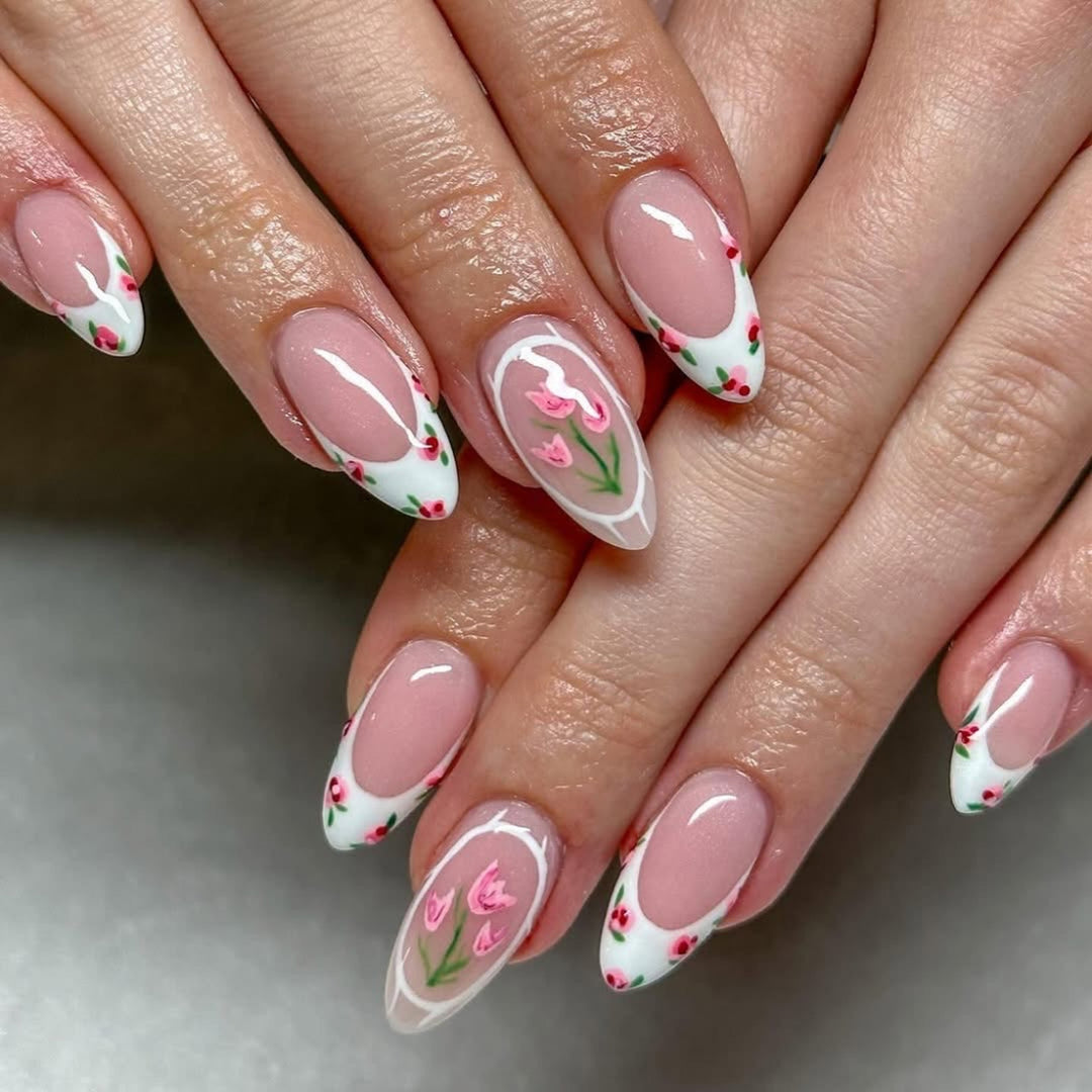 Artful Nail Extensions with Floral Design Kalsten