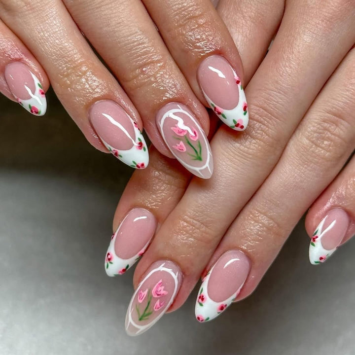 Artful Nail Extensions with Floral Design Kalsten