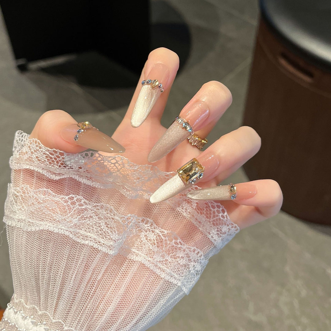 Glamorous Crystal-Studded Stiletto Press-On Nails Kalsten