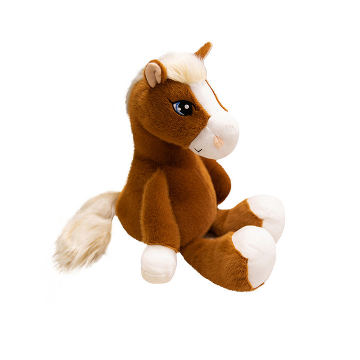 Plush Horse Cuddly Stuffed Pony with Fluffy Tail and Embroidered Face Kalsten