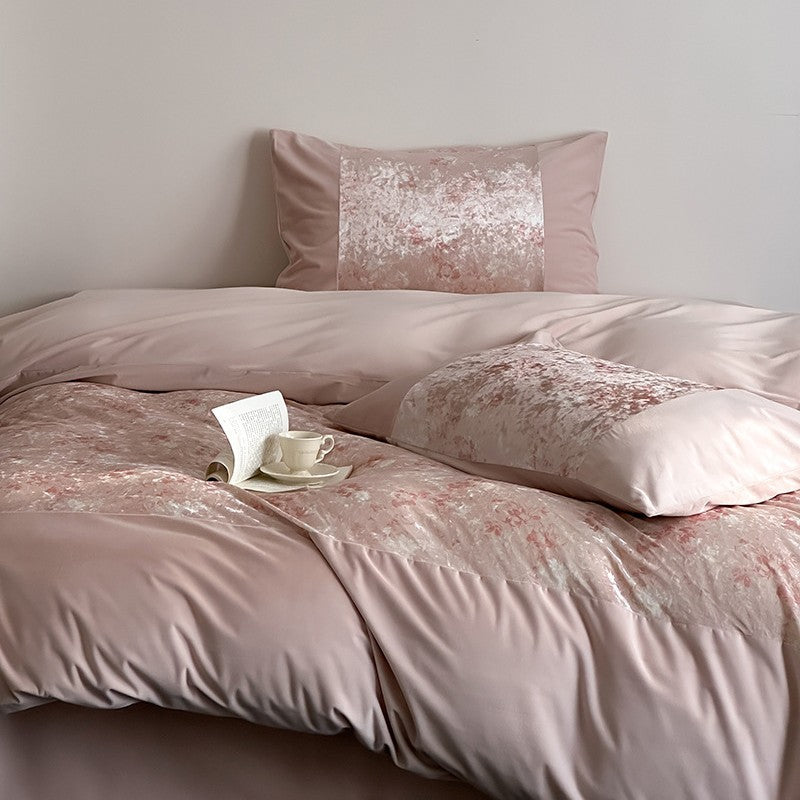 Luxurious bedding set with silk matte finish and butterfly jacquard