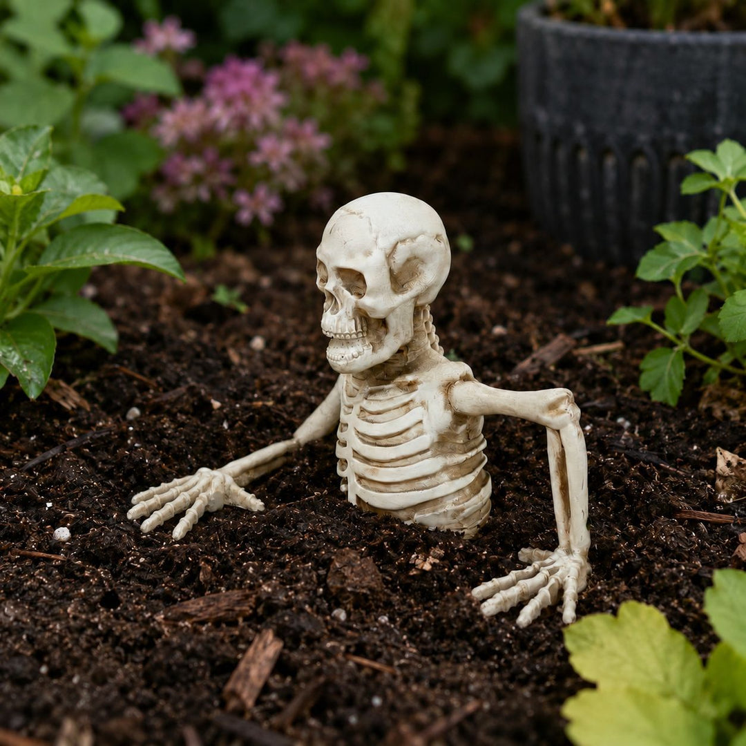 Half Skeleton Decoration for Planters made of Weatherproof Resin