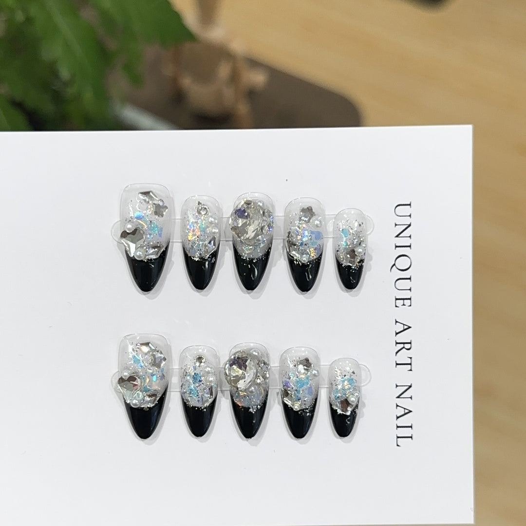 Stiletto Press-On Nail Art Set with Gemstone Accents
