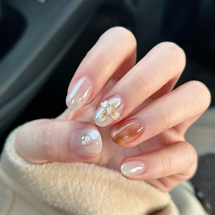 Artificial nails with floral details and glitter coating Kalsten
