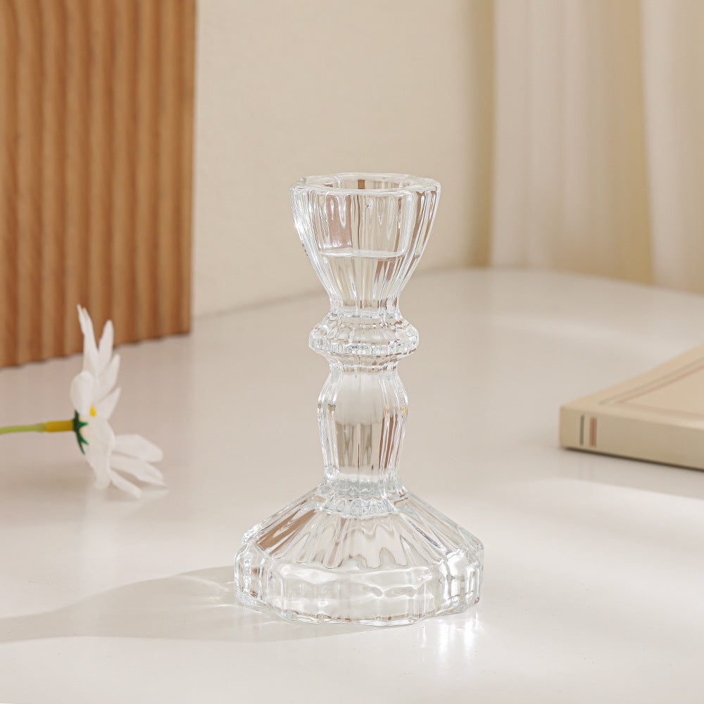 Crystal-cut Glass Candlestick Holder with Ribbed Stem Kalsten