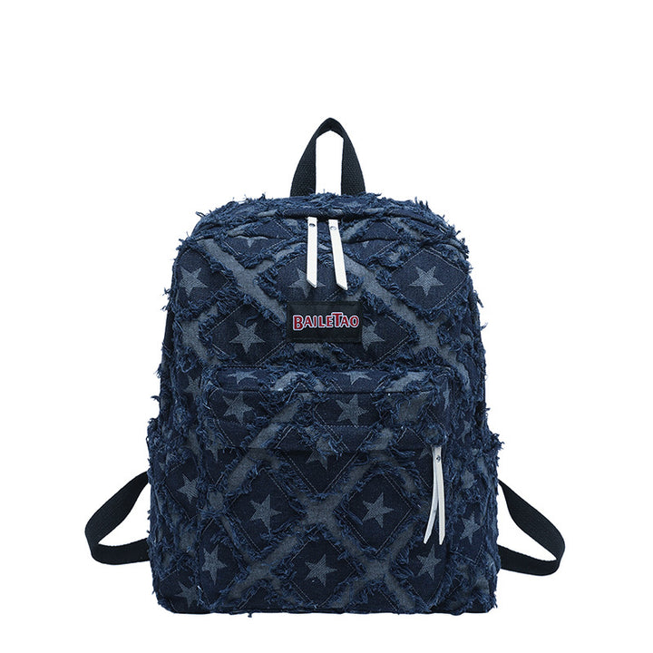 Distressed Star Pattern Denim Backpack Kalsten