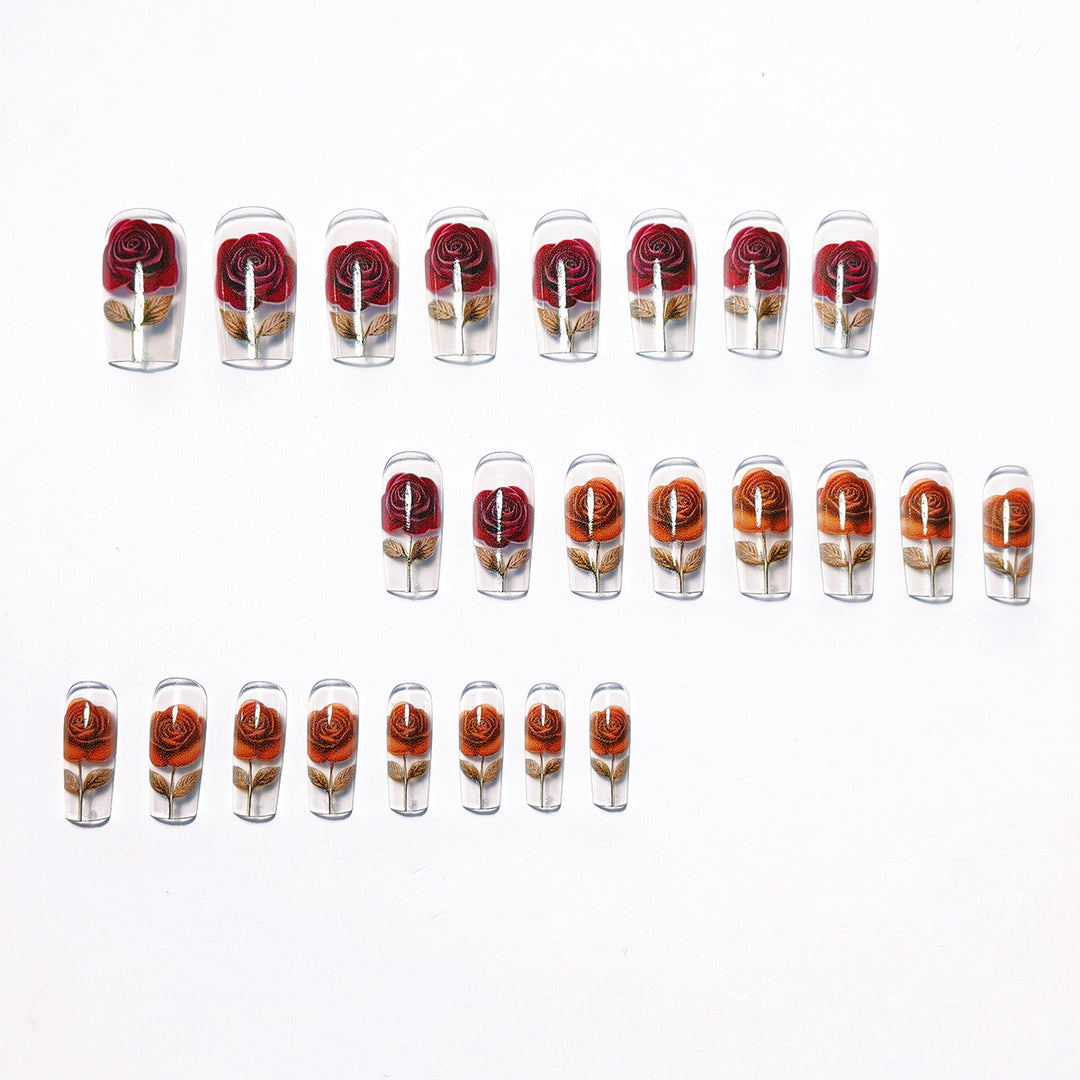 Elegant artificial nails with rose motifs Kalsten