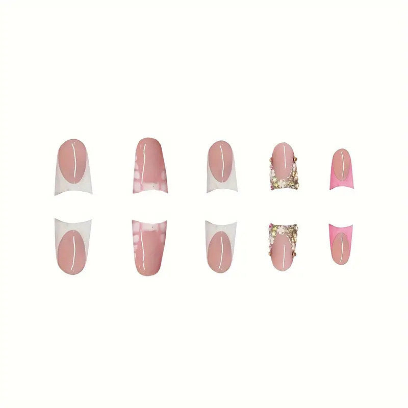 Elegant Press-On Nail Art Set with Gem Accents Kalsten