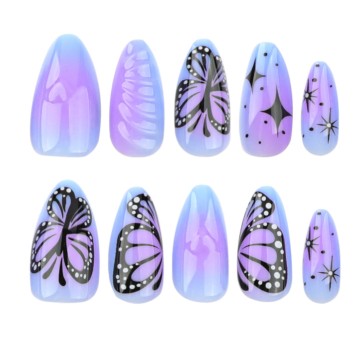 Artful stiletto nails with elegant butterfly design Kalsten
