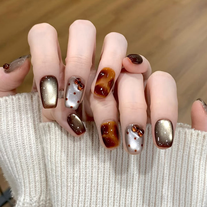 Artistic Glossy Press-On Nail Set with Embellishments Kalsten