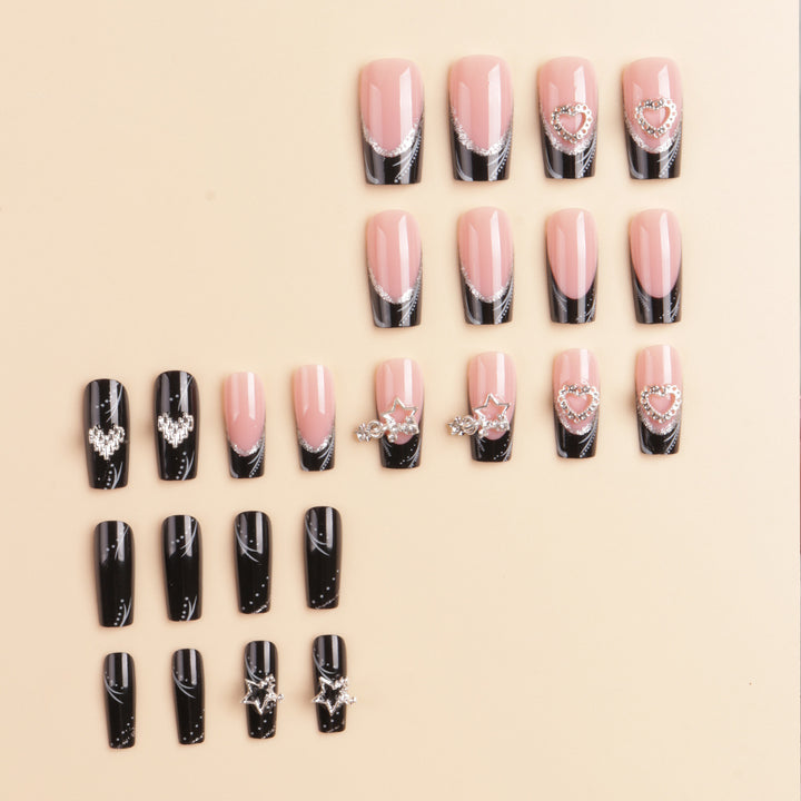 Artistic Long Press-On Nail Design with Rhinestone Accents Kalsten