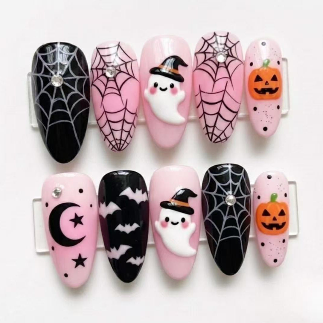 Halloween Artificial Nail Set with Creative Ghost and Spider Designs Kalsten