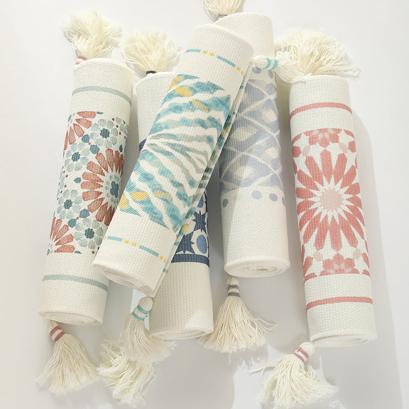 Handwoven decorative table runner with Ikat jacquard and tassels Kalsten