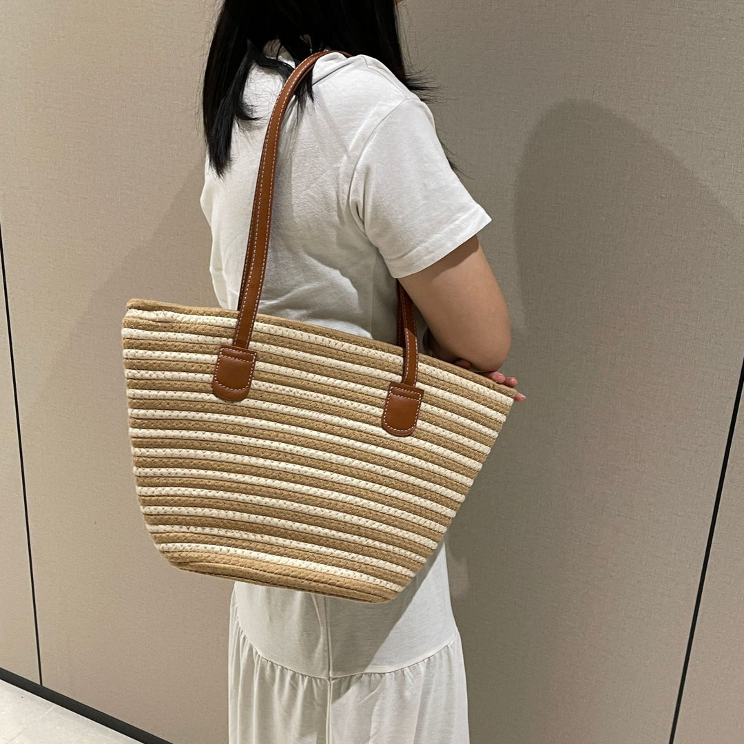 Elegant Woven Bag with Leather Handles Kalsten