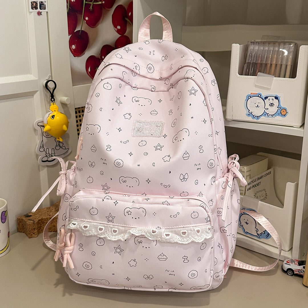 Playful Cartoon Patterned School Backpack Kalsten