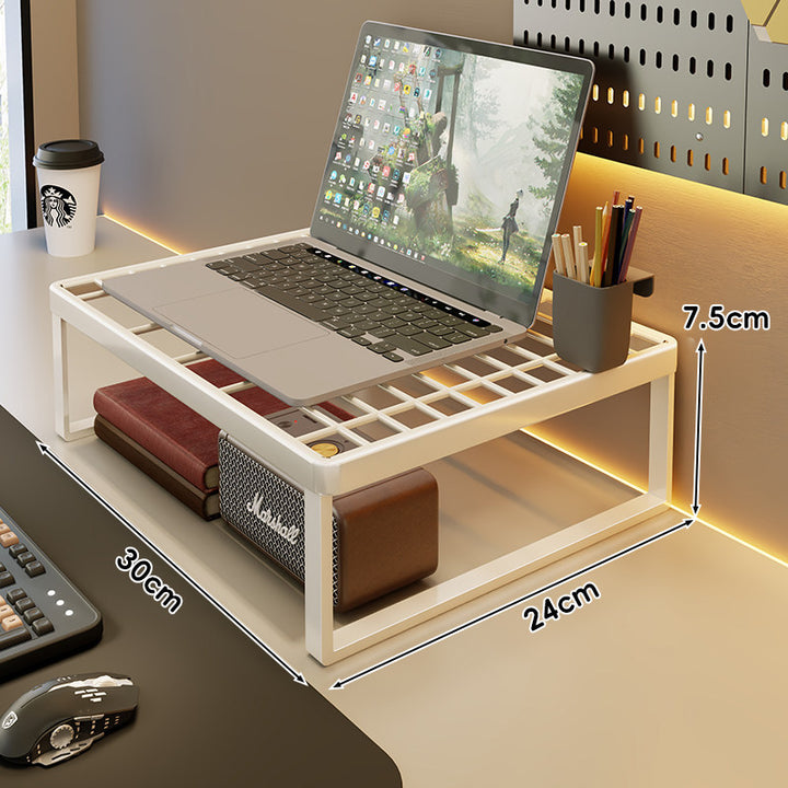 Ventilated Metal Desk Riser Shelf with Open Grid Surface and Under-Storage