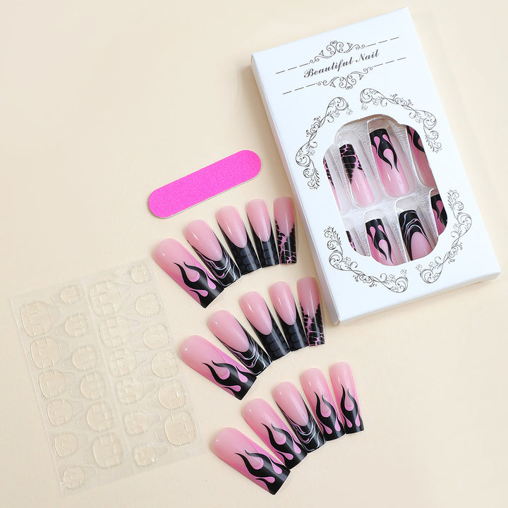 Artistic Press-On Nail Set with Flame Design kalsten