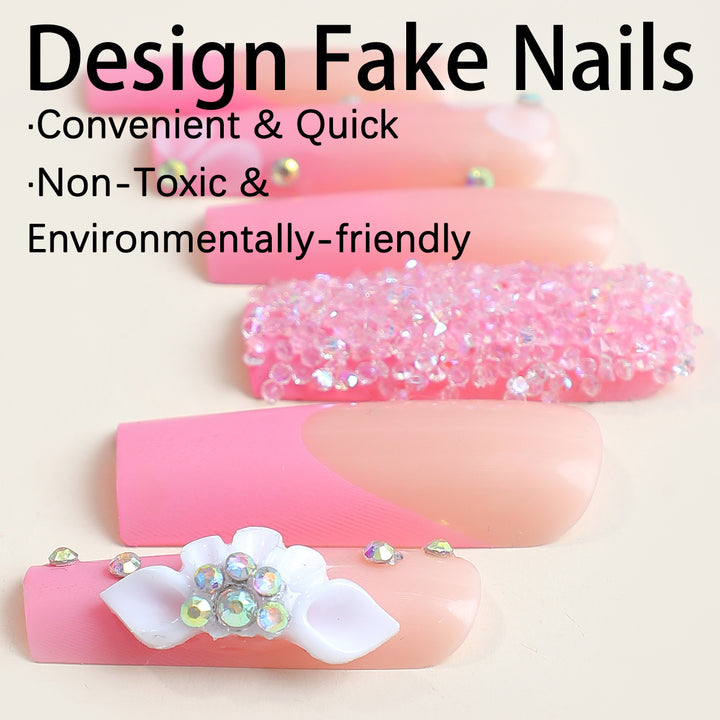 Acrylic nail set with sparkling glitter and delicate flower decorations Kalsten