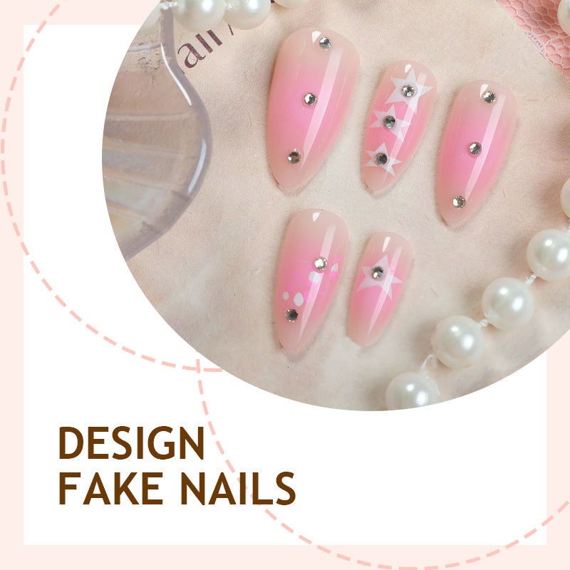 Artificial nail set with sparkling rhinestone accents and playful star motifs Kalsten