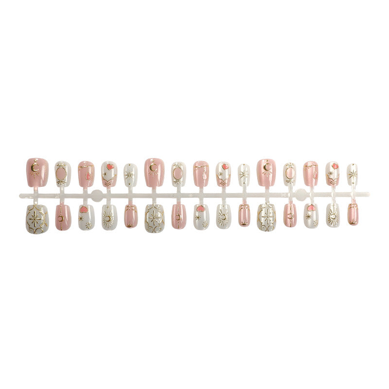 Decorative Press-On Nail Art Set with Celestial and Geometric Design