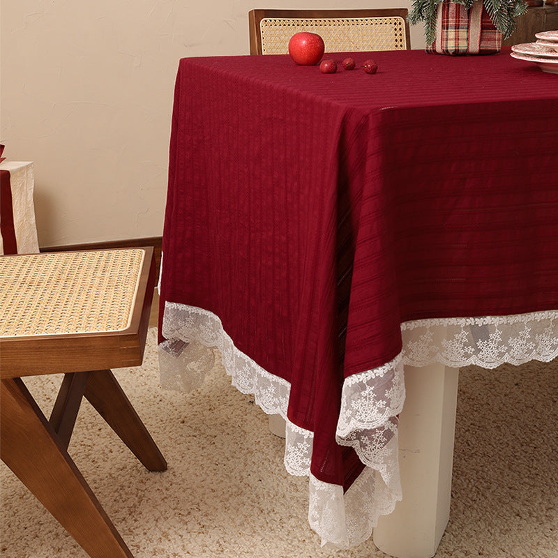 Rectangular festive tablecloth with lace border and fine waffle texture Kalsten