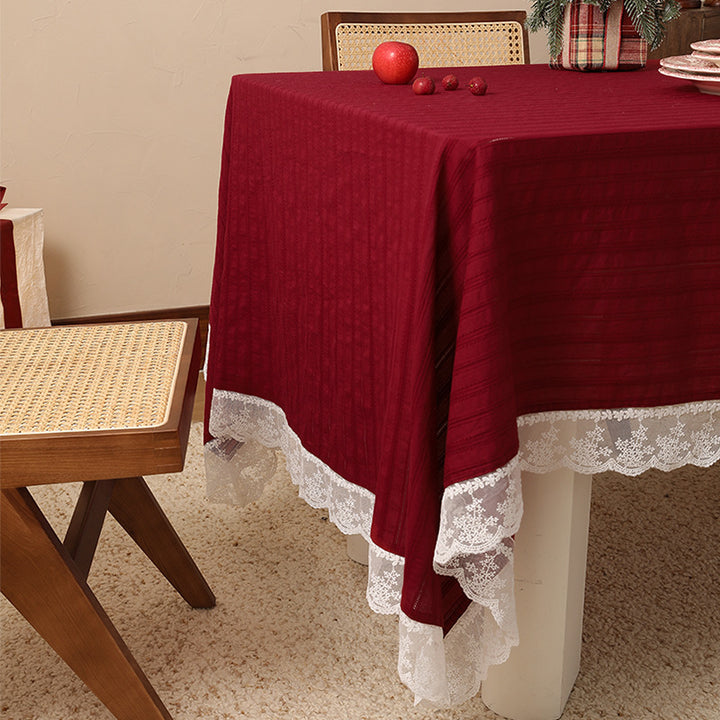 Rectangular festive tablecloth with lace border and fine waffle texture Kalsten